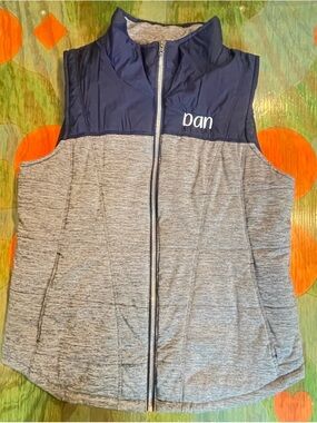 Outdoor Casuals Puffer Vest Mens Large Blue Gray Full Zip Travel Hiking Lightwei